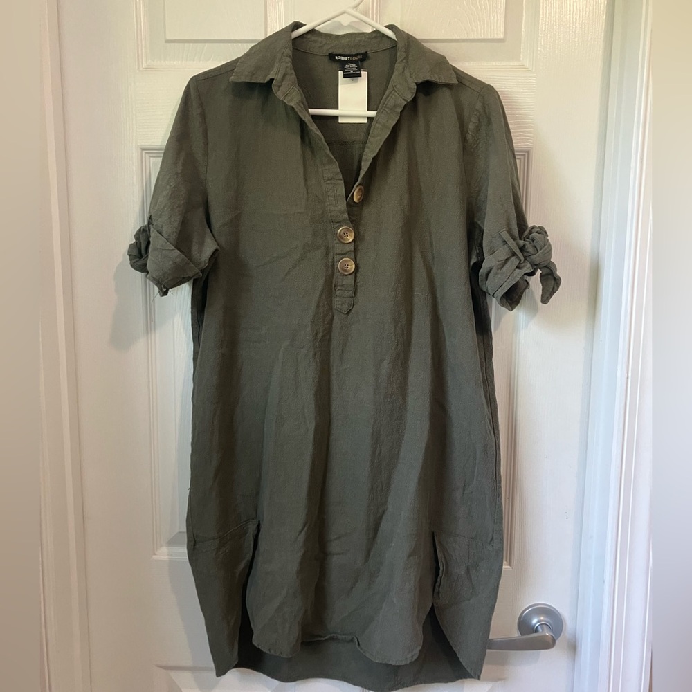Green Linen/Cotton Blend Classic Minimalist Shift Dress (size M)
